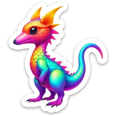 Tropical futuristic lush warm-colored modern colorful neon-colored Fakémon-Trico-creature sticker