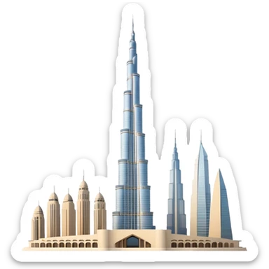 Burj Khalifa, light beige, modern minimalism, view with desert background, emoji style sticker