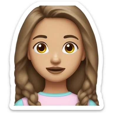 A girl with long brown hair, hazel eyes, light skin, long eyelashes, drawn eyebrows, and pink lips. sticker