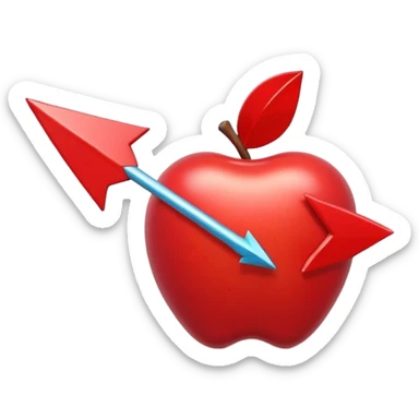 3D Apple style emoji of a pointed arrow, sleek and shiny, vibrant colors, floating on white background, soft shadows, high detail, playful and cute. sticker