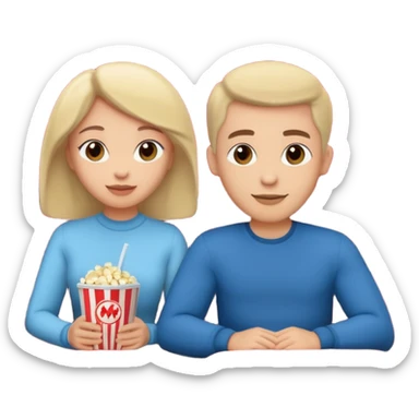 A couple sitting on a sofa inside a movie theater enjoying a film. sticker