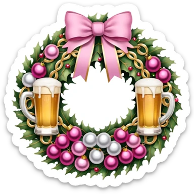 Christmas wreath pink and gold with baubles as beers sticker