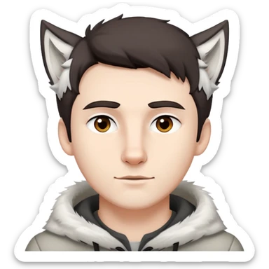 white man with dark short brown hair and pure white wolf ears sticker