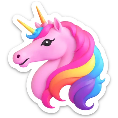 pink glitter unicorn with rainbow mane and rainbow horn in 3D emoji microsoft style sticker