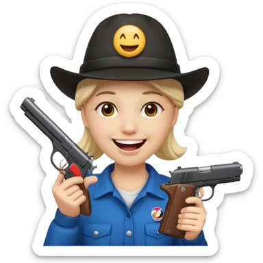 Este emoji 😂 de risa pero con gorro del equipo colo colo y una pistola en la mano sticker