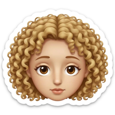 Curly hair. Brown hair with blonde highlights. Small double eyelids. High nose. Medium mouth. A small mole under the left eye. Another small mole on the right nose. sticker