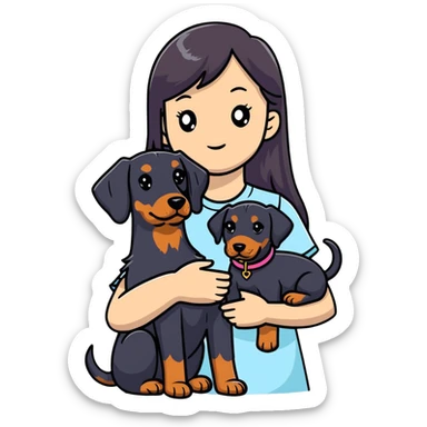 Black long-haired girl holding Doberman sticker
