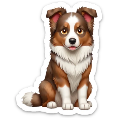 cinematic-[australian shepherd dog]-realistic-full-body-sitting-emoji,-tail-resting-loosely-beside-its-paws,-head-tilted-dramatically,-scruffy-[white and red merle]-fur,-simplified-yet-realistic-focused-features,-highly-detailed,-glowing-with-an-almost-sarcastic-glow sticker