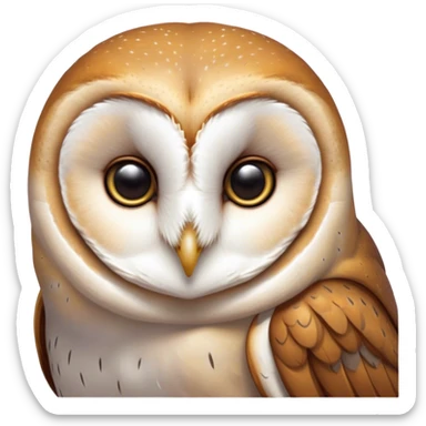 Cinematic Deep Thought Barn Owl Portrait Emoji, Head held high with a serene, contemplative gaze, showcasing its beautifully patterned plumage of white and brown, with eyes deeply focused as if pondering ancient secrets, Simplified yet majestically refined features, highly detailed, glowing with a soft, introspective light, high shine, poised and pensive, stylized with an air of profound wisdom, capturing the essence of an owl immersed in deep thought, so thoughtful it feels like it could silently whisper timeless wisdom from beyond the screen! sticker