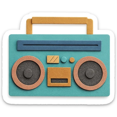retro boombox with visible paper textures, front view, paper-craft style sticker