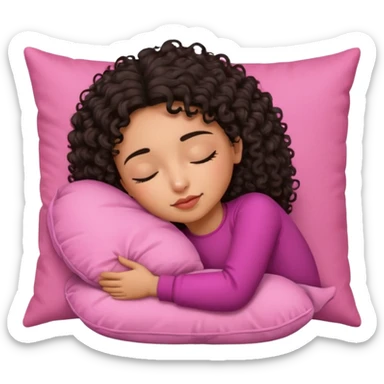 Sleeping Spanish girl on pink pillow dark curly hair mixed skin sticker