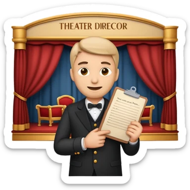 theater director emoji with a script and stage background sticker