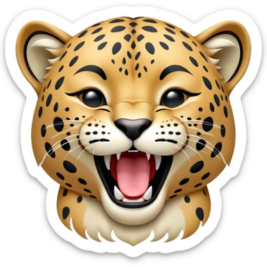 cinematic-realistic-yawning-young cutee jaguar-portrait-emoji,-head-tilted-slightly-with-a-dramatic,-wide-open-yawn,-showcasing-a-lithe,-graceful-build-with-distinctive-rosette-patterns-and-sleepy,-half-closed-eyes,-simplified-yet-irresistibly-adorable, realistic sticker