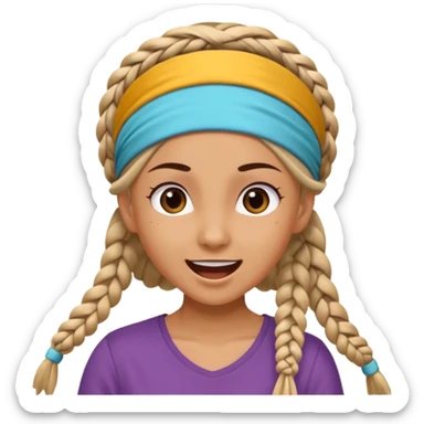 big lose braided woman face wiith big visible braids and mono color headband on head excited face sticker