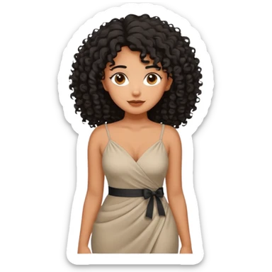 brown skinnen lady with curly black hair, shoulder long hair, messy, nice curves sticker
