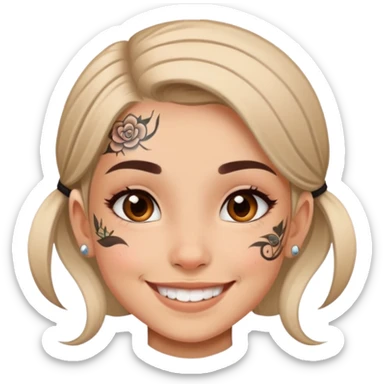 girl with small face tattoos, smiling sticker