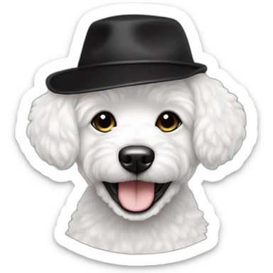 young-with hoop-white skin-black hair-with hat-rap-bichon dog-white-smile sticker