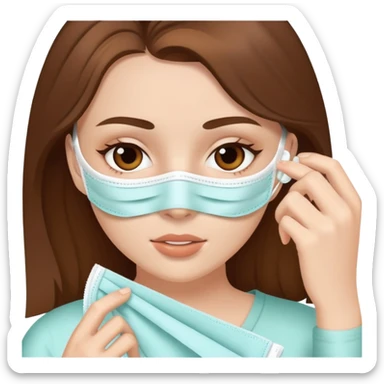 White girl with brown hair applying face mask for self care sticker