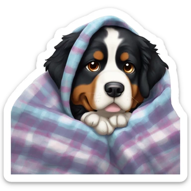 bernese mountain dog with a bow on her head snuggled up in a blanket sticker