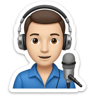 a radio host with headphone and microphone sticker