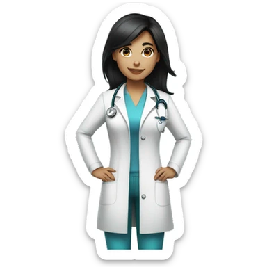 standing female doctor with full length blackhair and Blue eyes  sticker