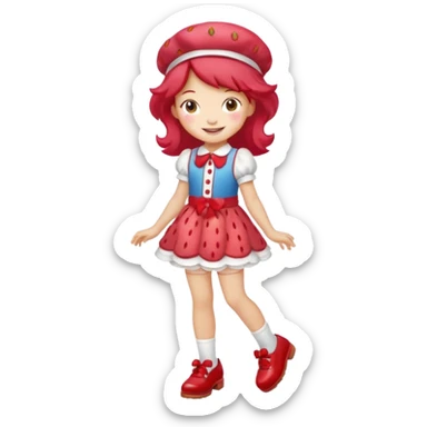 pretty and cute realistic strawberry shortcake full body with red shoes standing sticker
