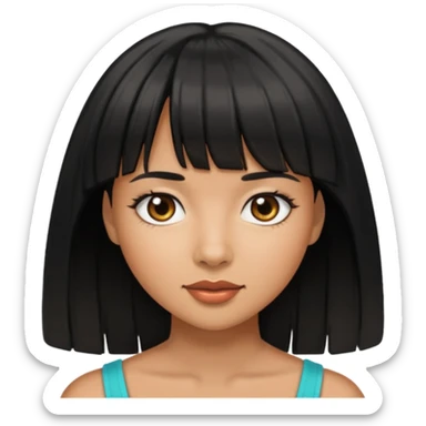 Woman a little tan with black hairs and bangs sticker