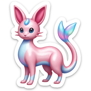 Shiny Pastel Translucent Sparkly Skitty-Milotic-Sylveon-Lumineon-Dragonair-Fakémon-hybrid-creature (full body)  sticker
