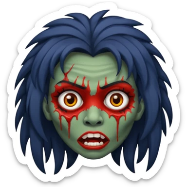 Faça uma mulher zumbi com o cabelo cacheado médio, e uma franja cacheada sticker