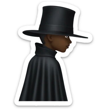 back profile of black magician, cape that says Dior, Dior logo on the cape sticker