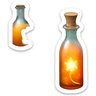 Orange magic fairy light sparkling old Antique bottle with poison and with herbal and flowers sticker