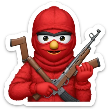 elmo with an AK47 and an bivak sticker