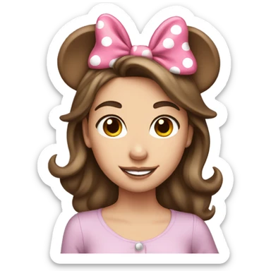 Brown hair white girl wearing Minnie ears sticker