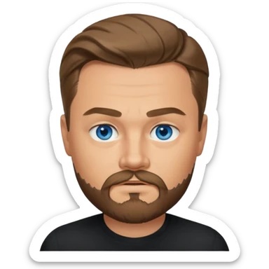 a good looking like leonardo di caprio blue eyes, beard, mustache, a black shirt sticker