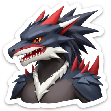 Black Cool Edgy Anthro Noivern-Nargacuga-Silvally-Sergal-Garchomp-Fakémon  with White and Red Edgy markings sticker