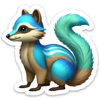 Iridescent Neon Green-Cyan-Blue Tanuki-Numbat-Sergal-fusion-hybrid-animal-creature, full body sticker