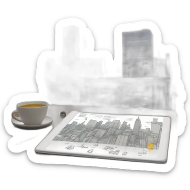 "Illustrate a digital memo pad with animated notes popping up, set in a creative workspace with a panoramic city view sticker