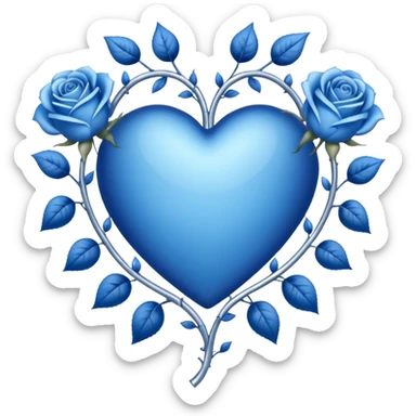 heart shape silver vine with blue roses border sticker