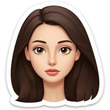 a brunette with thin nose almost sharp jaw line perfect eye brows and long hair slightly wheatish tone sticker