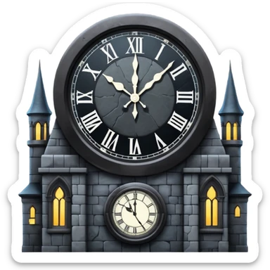 tower with giant circular clock face, hands glowing at midnight
 sticker