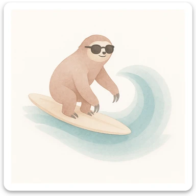 Add sunglasses to the sloth while surfing in watercolor art style. sticker