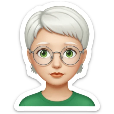 visage femme a lunettes ronde avec cheveux courts blancs aux yeux verts sticker