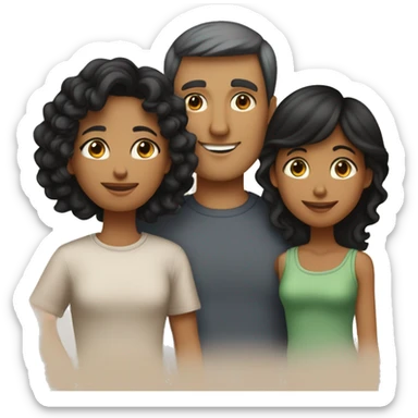 Family of 4; MOM IS A TAN SKIN GIRL, with BLACK HAIR and BANGS; DAD IS A LIGHT BROWN SKIN BOY, with SHORT STRAIGHT BLACK HAIR; OLDER DAUGHTER IS A TAN SKIN GIRL, with LONG BROWN CURLY HAIR; YOUNGER SON IS A FAIR SKIN BOY, with SHORT STRAIGHT BLACK HAIR sticker