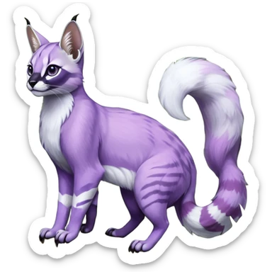 Colorful dark tropical pastel-lilac-lavender-violet pale light pastel white glorious divine exotic cute cool beautiful shiny beautiful fantasy-caracal-civet-genet-sergal-vernid-Gryphon-Cacomistle-Trico-oncilla-animal-Fakémon-hybrid-fursona (full body) sticker