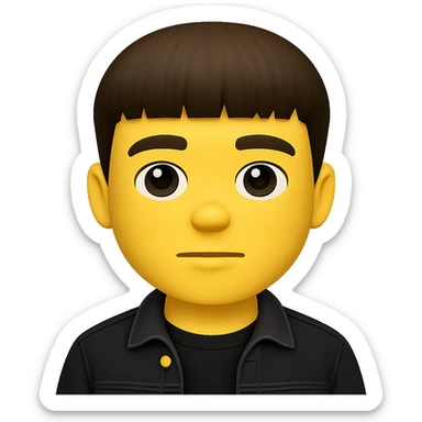 Create an emoji style image of a face wearing a black t-shirt and a black denim jacket. The style should resemble emoji but since emoji style does not support editing, use the general style editor to achieve the emoji look. Remove the background. sticker