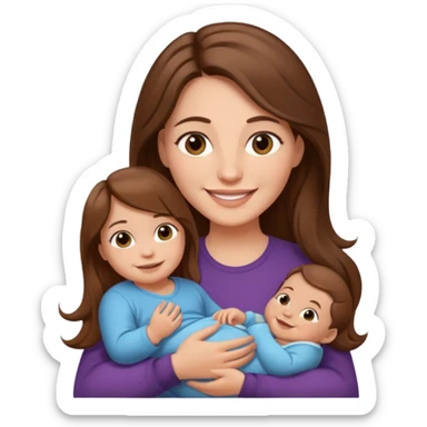 Mother long hair  holding 1 infant brown hair fair skin sticker