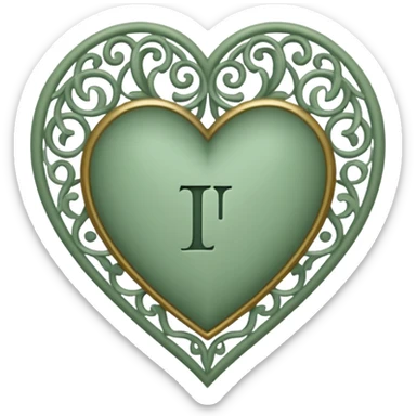 Can you make a sage green heart with a gothic design. In the middle of the heart there should be the letter I sticker