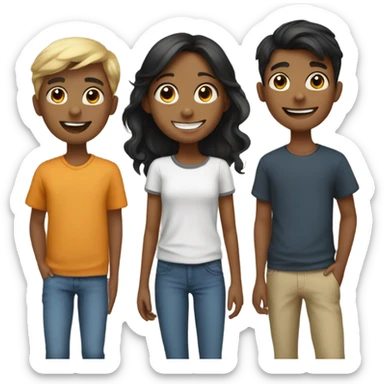 happy girl with boys outdoors sticker