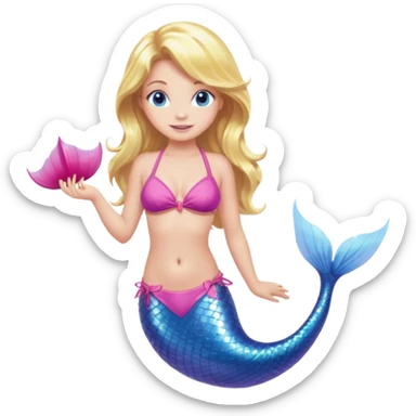 a mermaid with blonde hair and blue eyes a pink tail and a pink bikini top sticker