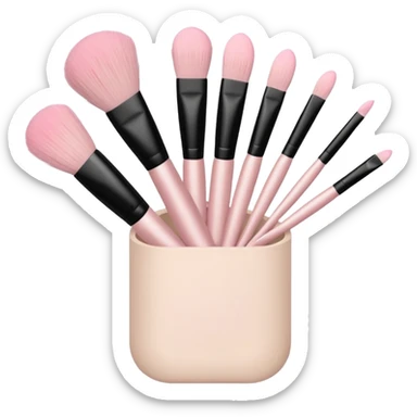 Light pink makeup brush set in beige holder, soft shadows sticker